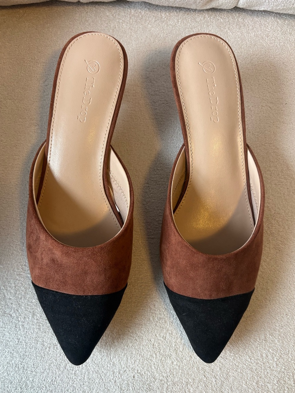The Drop Two-Tone Brown & Black Pointed-Toe Mule Kitten Heels- Size 8.5Women
